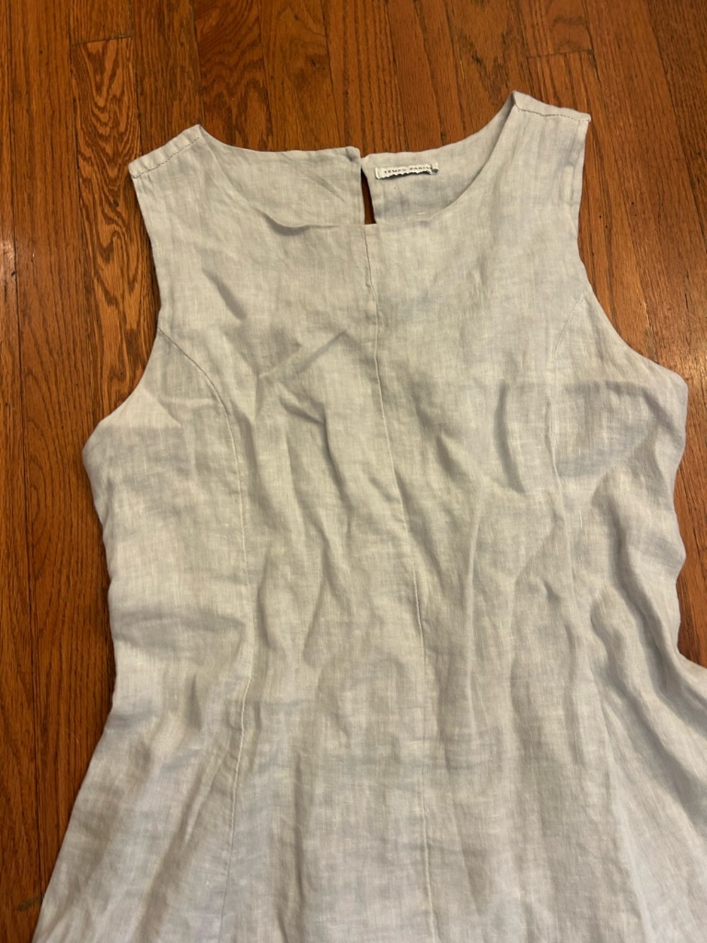Tempo Paris Linen Dress Raw Hem Light Denim Blue Sleeveless Large - Picture 6 of 10